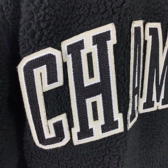 Champion Sherpa bomber jacket Womens S black spell out collegiate Preppy Cropped - Picture 12 of 15